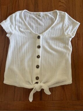 Workshop Republic Clothing White Knit Button Tie-Front Top size XS